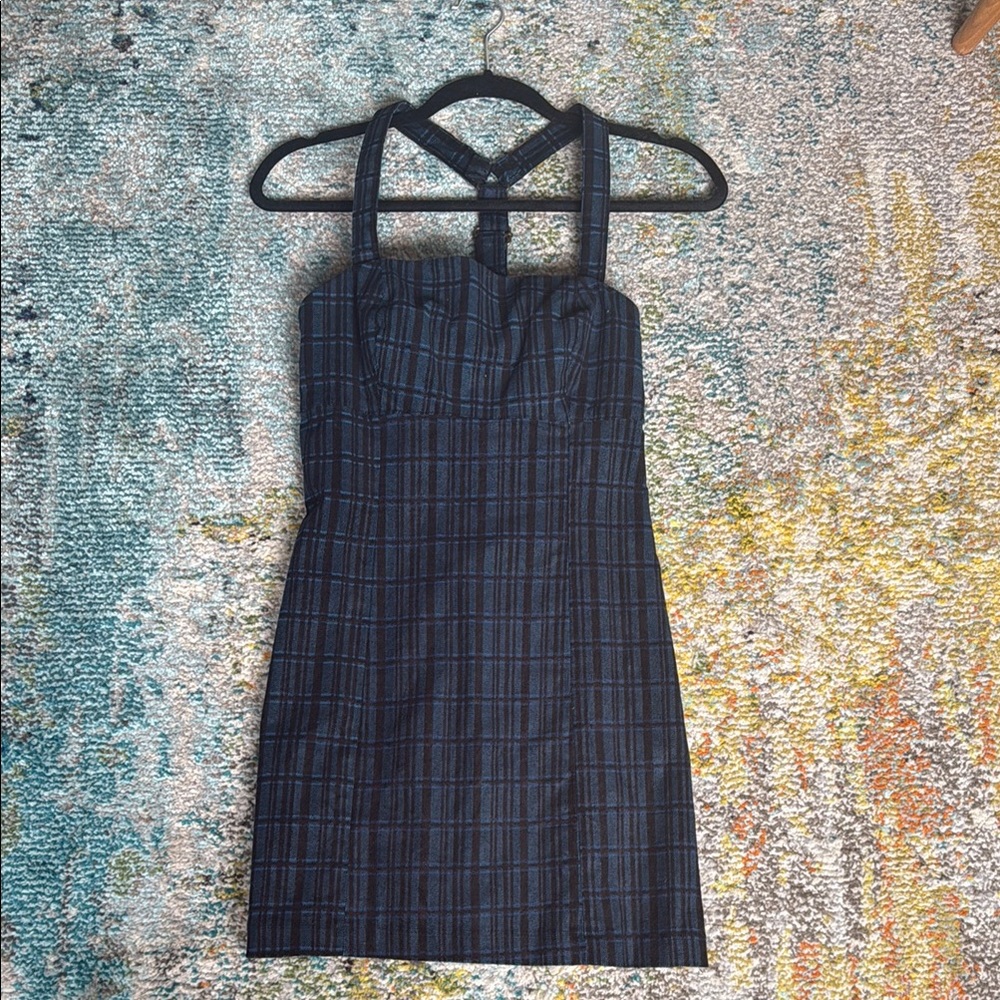 Urban Outfitters Blue and Gray Halter Sheath Mini Dress